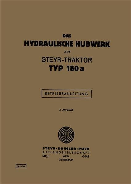 180 und 180a Hydraulisches Hubwerk Betriebsanleitung