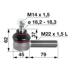 T190 Kugelgelenk M22x1,5 L