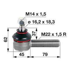 T190 Kugelgelenk M22x1,5 R