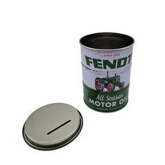 Fendt Spardose im Ölfass-Design geöffnet