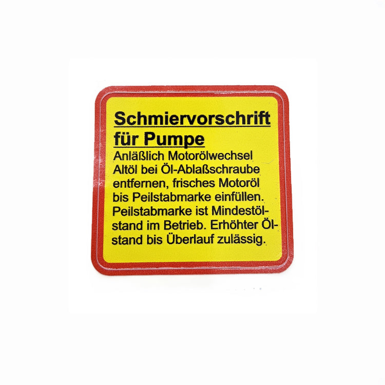 Aufkleber Schmiervorschrift für Pumpe zu Steyr Jubiläumsserie