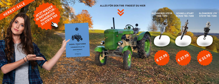 Banner Breit Herbst 2025 Ersatzteile für den Steyr T180a sowie Steyr Glühkerzen und Reparaturhandbücher