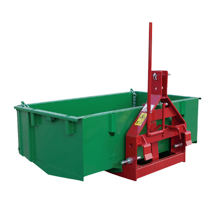 Fritz Kippmulde M100 Grün-Rot RAL 6001 und RAL 3000 – mechanische Heckkiste für Kleintraktor