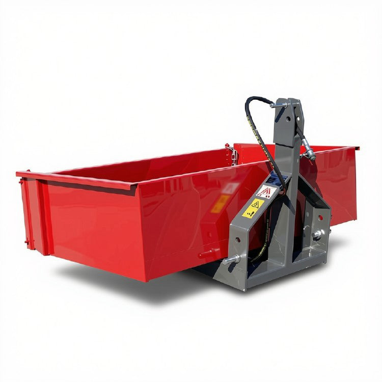 Fritz Kippmulde Standard 950 Oststeirer in Rot RAL 3000 mit Unterbau Grau RAL 7016 – hydraulisch einfach wirkende Heckkiste für Traktor, Kat. I