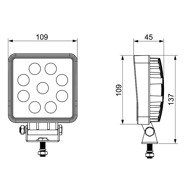 LED Arbeitsscheinwerfer 27 Watt 2100 Lumen Zeichnung 