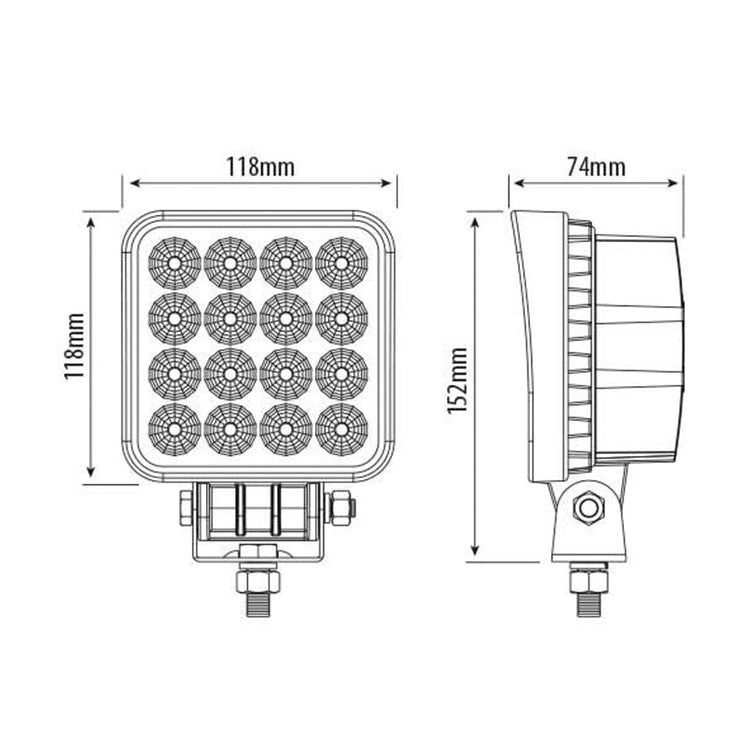 LED Arbeitsscheinwerfer 48 Watt 3600 Lumen Zeichnung 