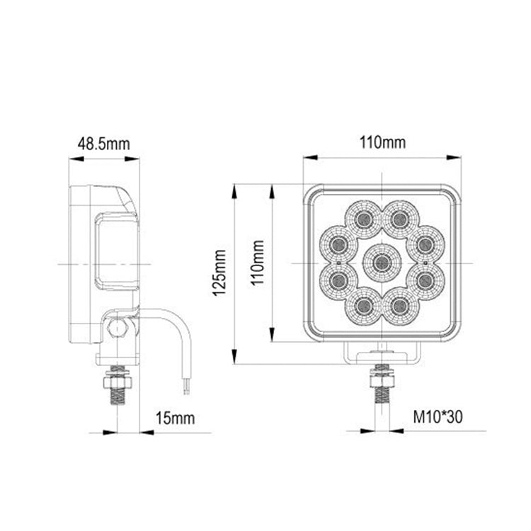 LED Arbeitsscheinwerfer 54 Watt 6840 Lumen Zeichnung 