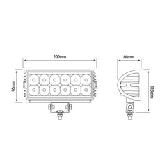 LED Arbeitsscheinwerfer rechteckig 36 Watt 2700 Lumen Zeichnung 