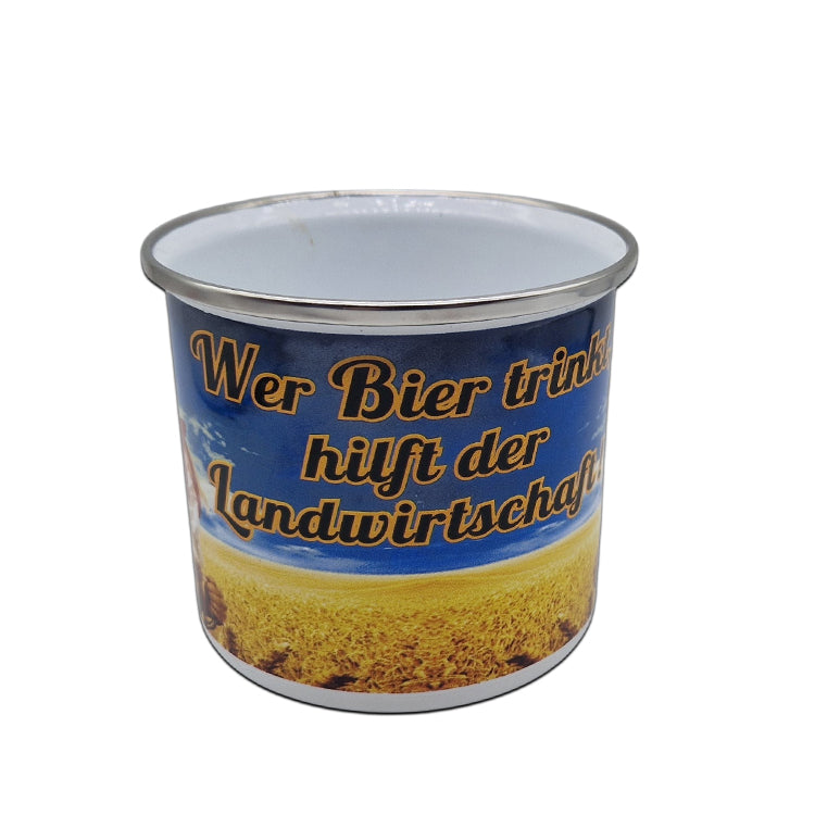 Enamel mug - Whoever drinks beer helps agriculture