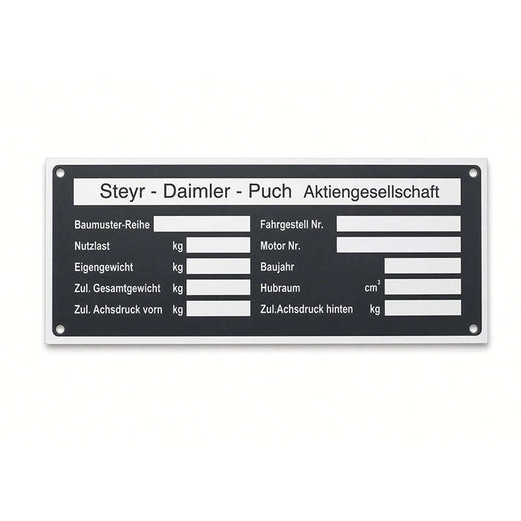 Steyr T180 Typenschild Premium 145 × 60 mm