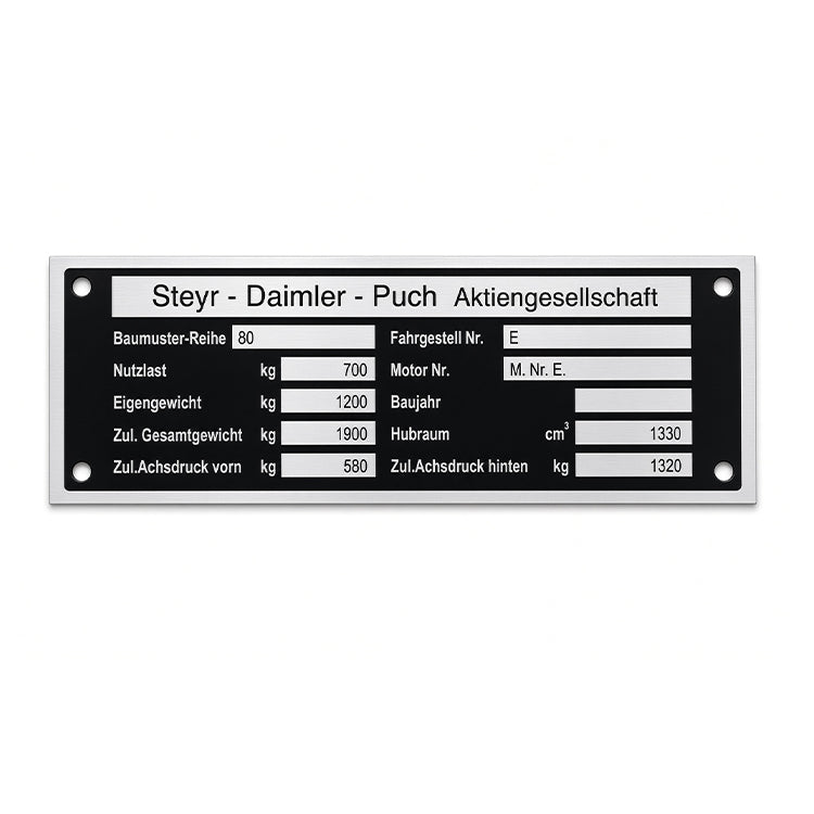 Steyr T80 Typenschild Premium teilausgefüllt 145 × 50 mm